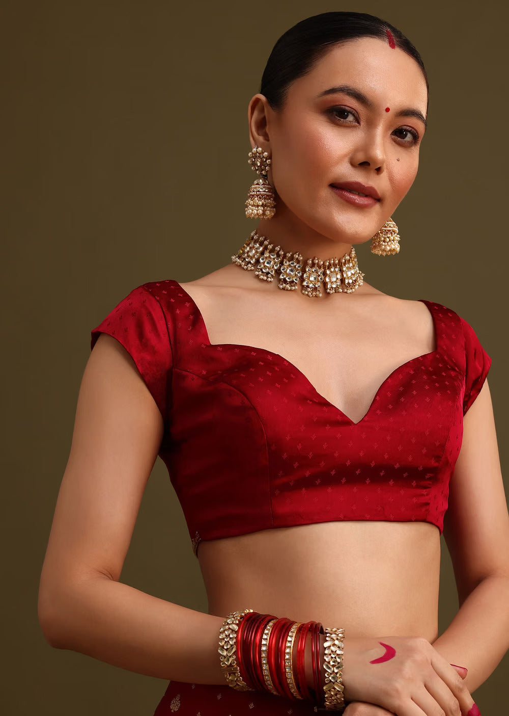 Maroon Satin Zardosi And Cutdana Embroidered Saree