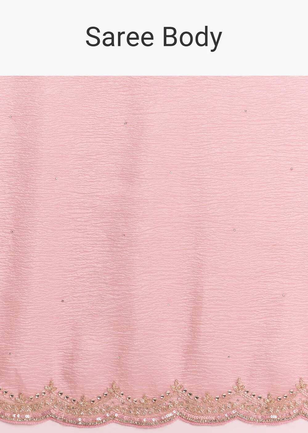 Peach Crush Tissue Saree With Scallop Border Embroidery