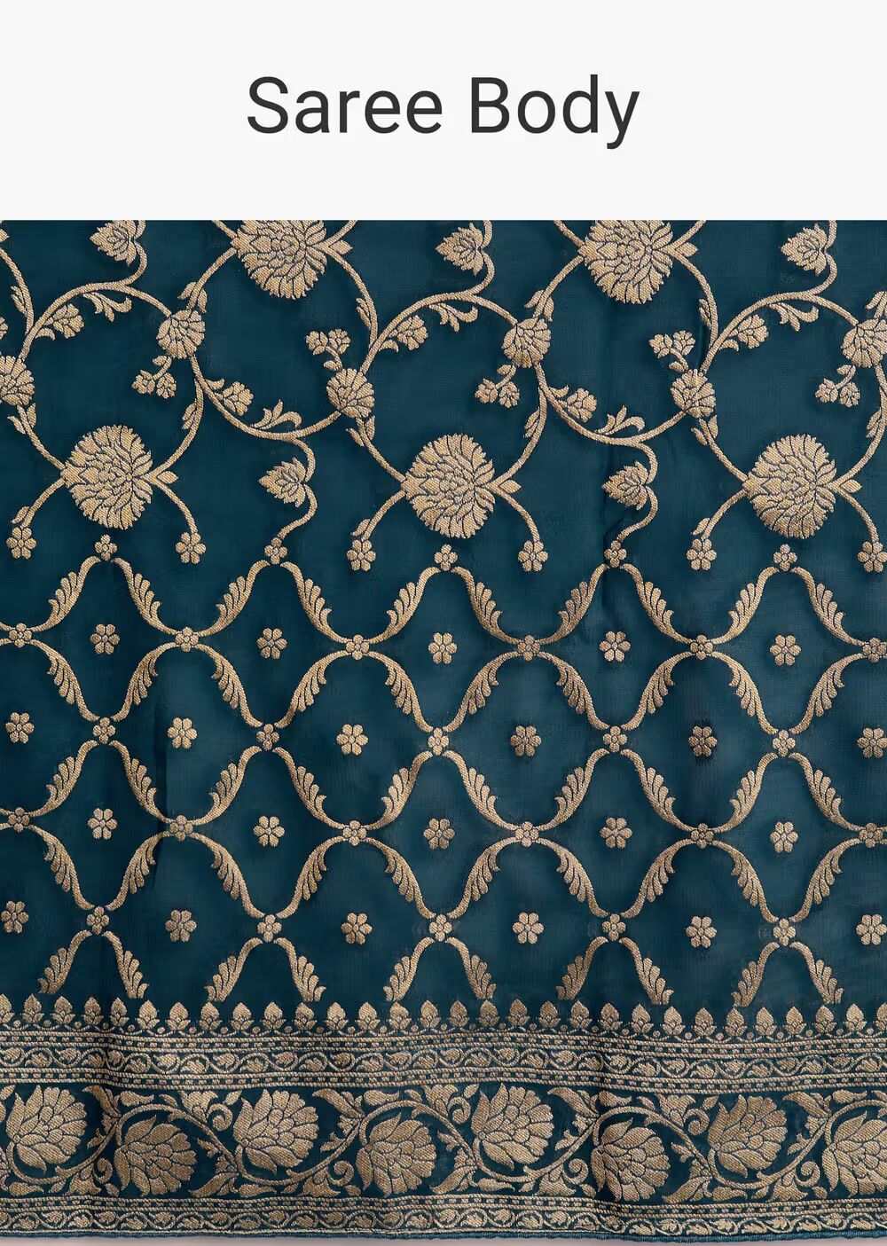 Peacock Blue Georgette Woven Saree With Floral Border